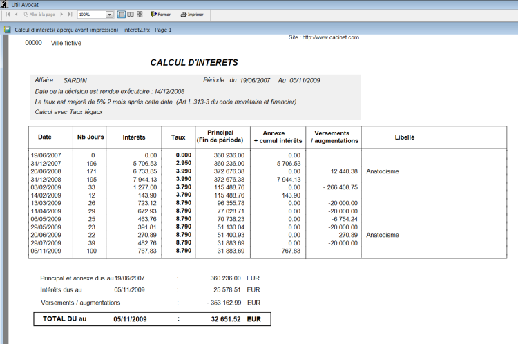 calcul intérêt taux légal